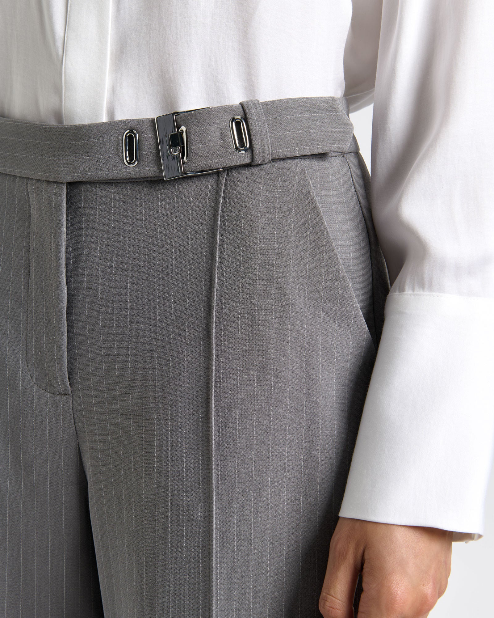 Oyster Acetate Pinstripe Straight Leg Pant