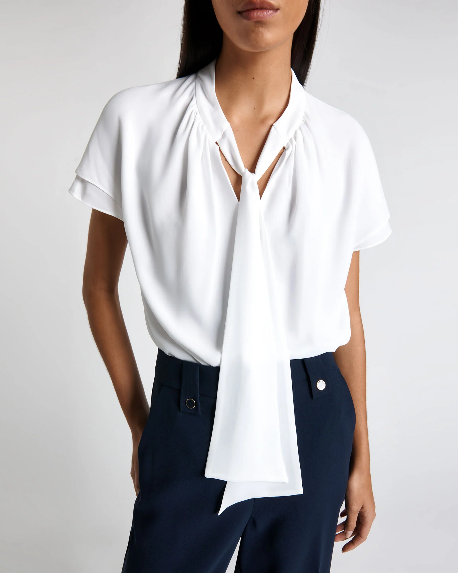 White Recycled Georgette Tie Top