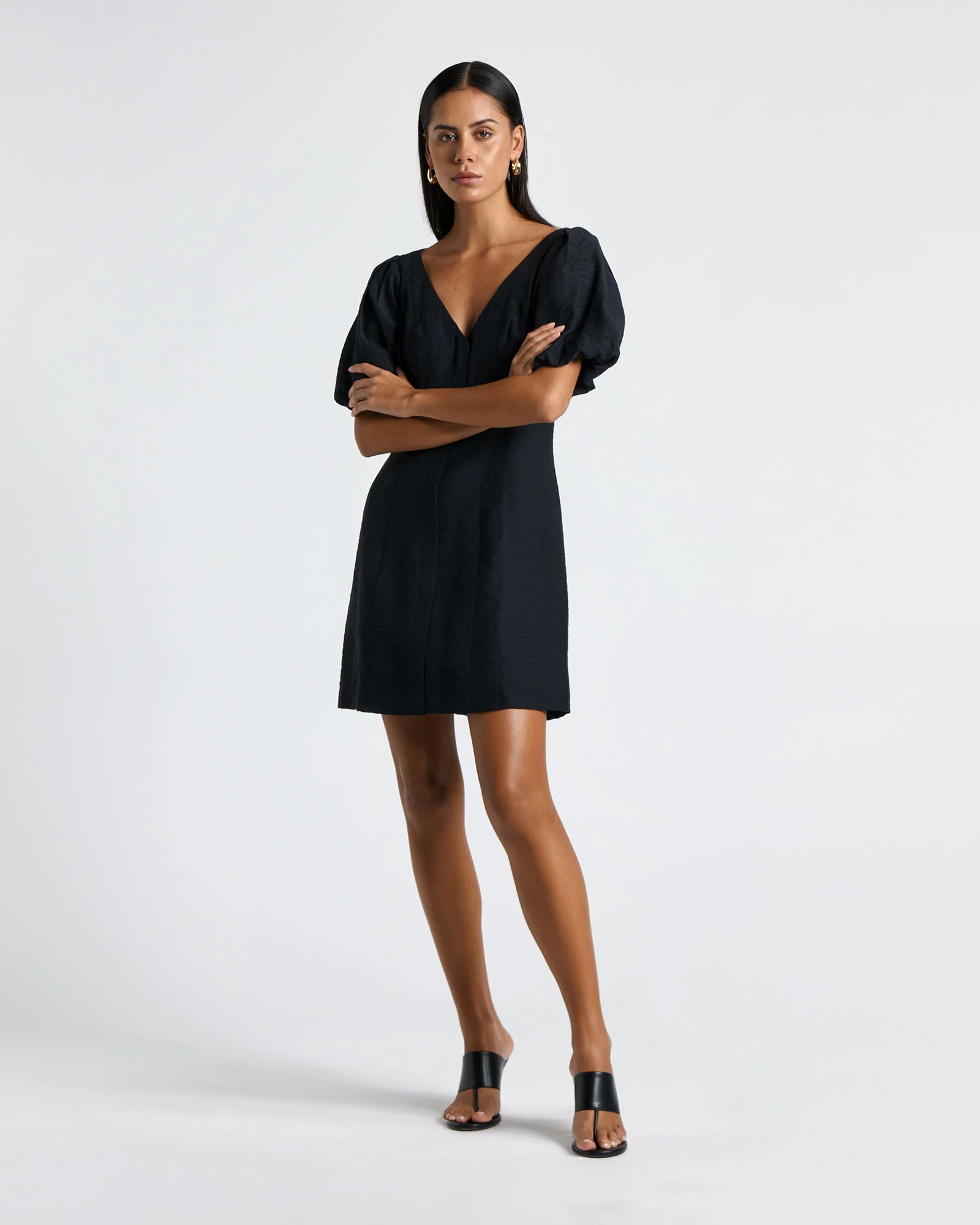 Viscose Blend Puff Sleeve Mini Dress