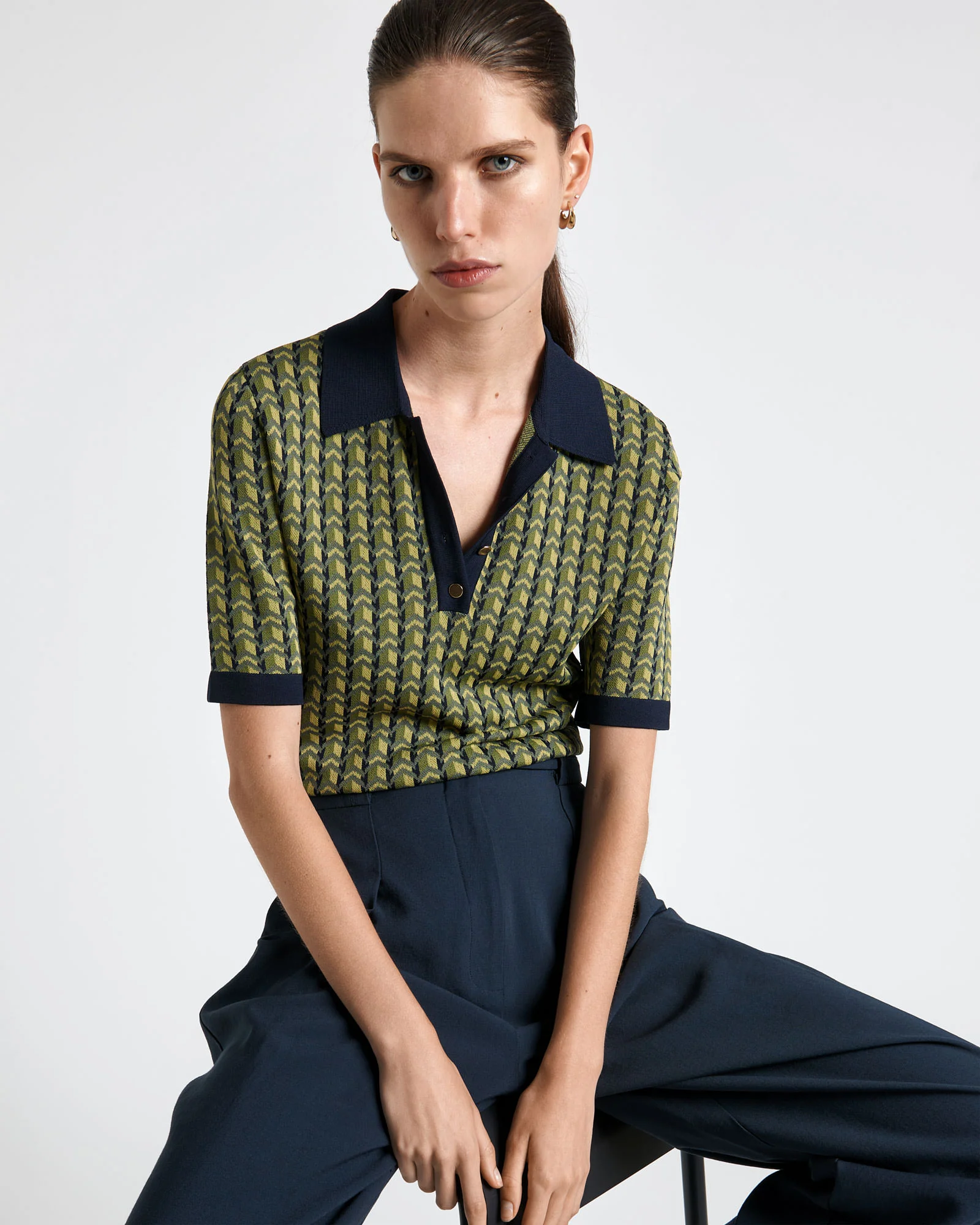 Geo Jacquard Polo Top