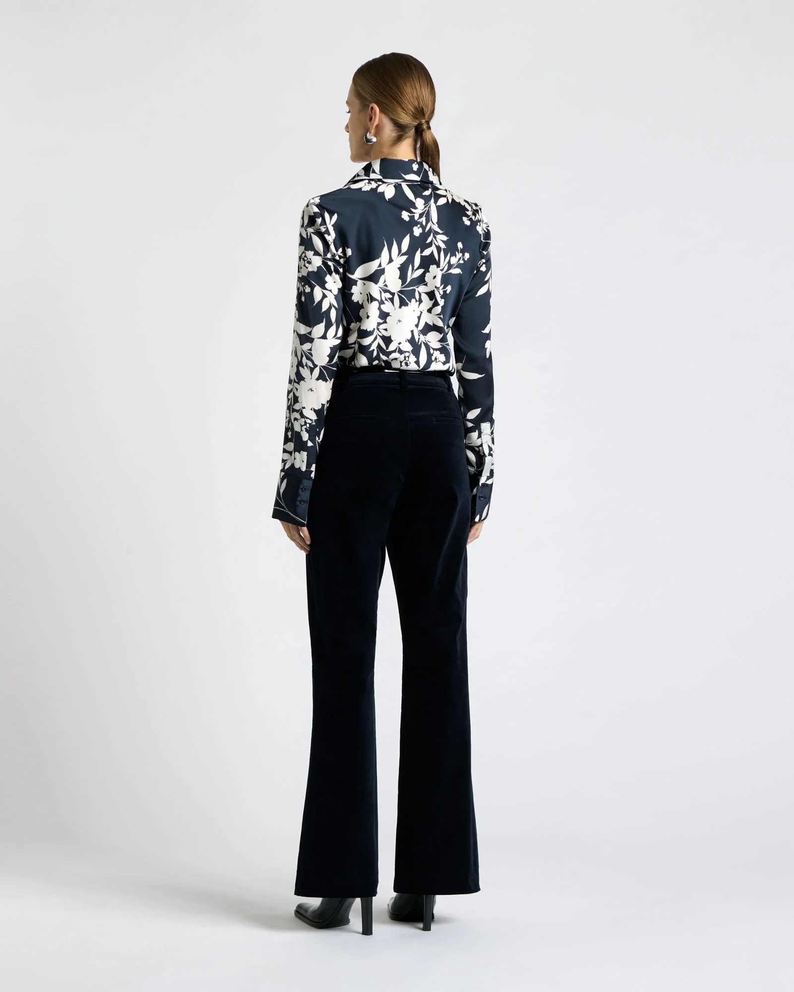 Ink Stencil Floral Satin Shirt