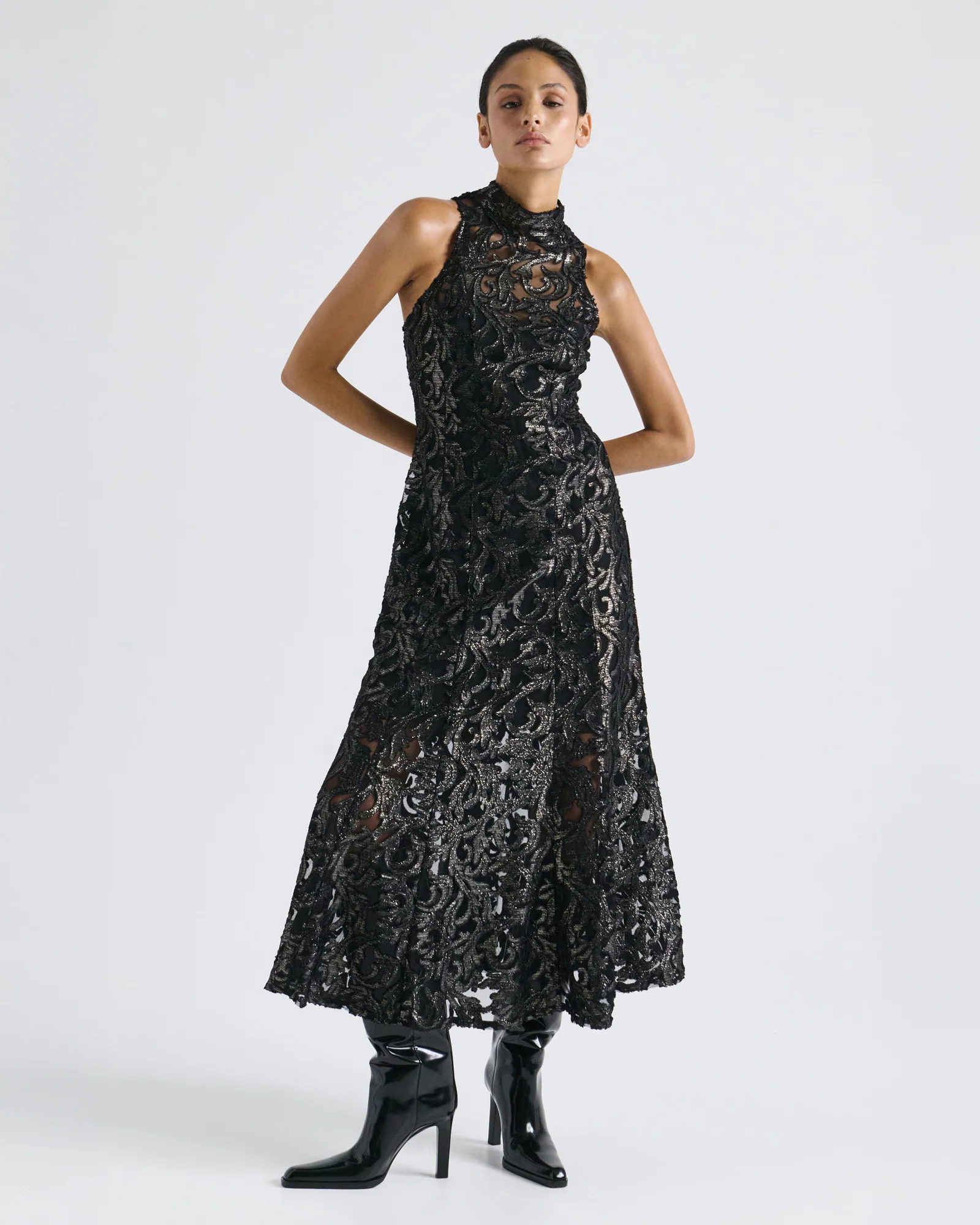 Tapestry Lurex Racer Midi Dress