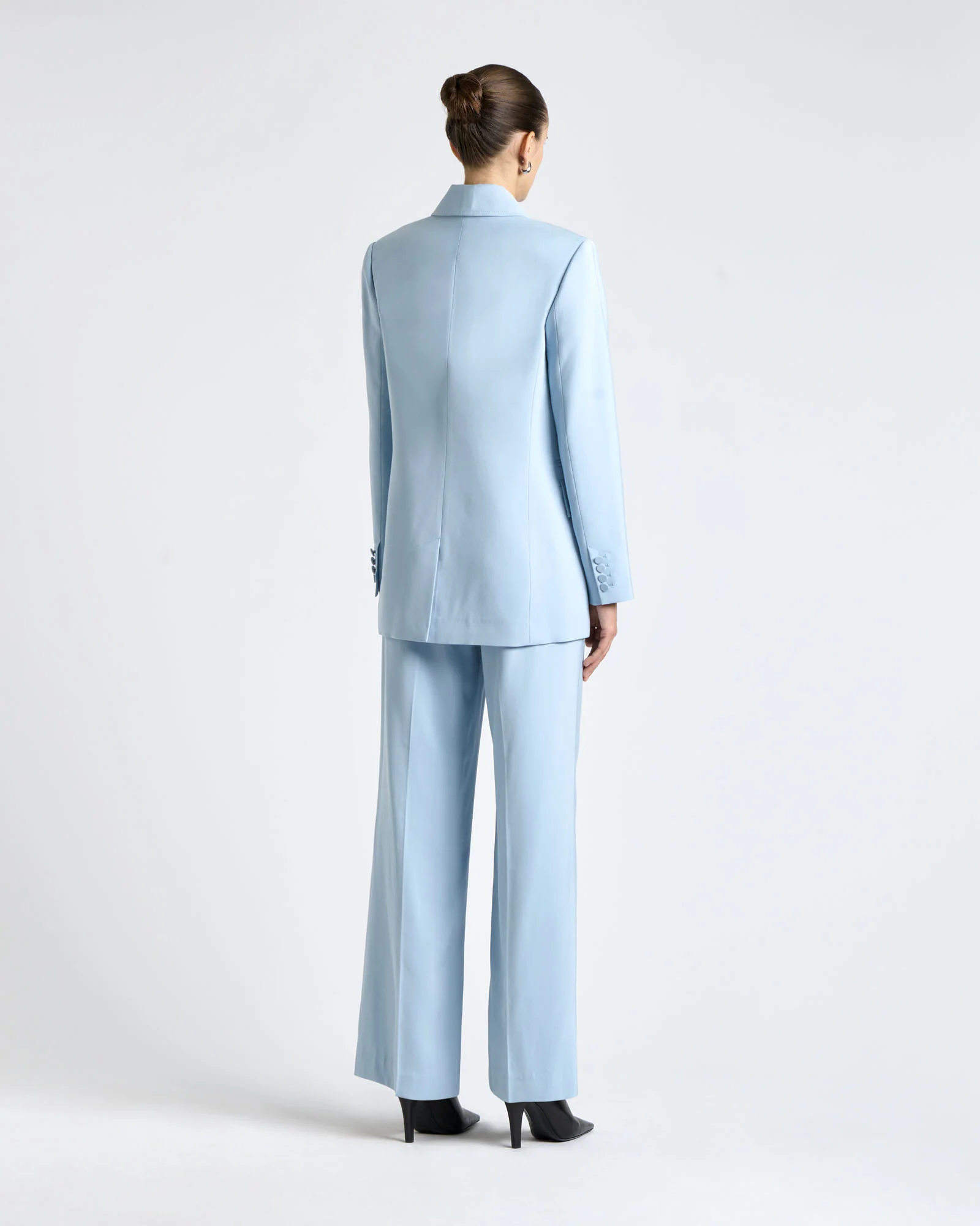 Pale Blue Viscose Twill Topstitched Blazer