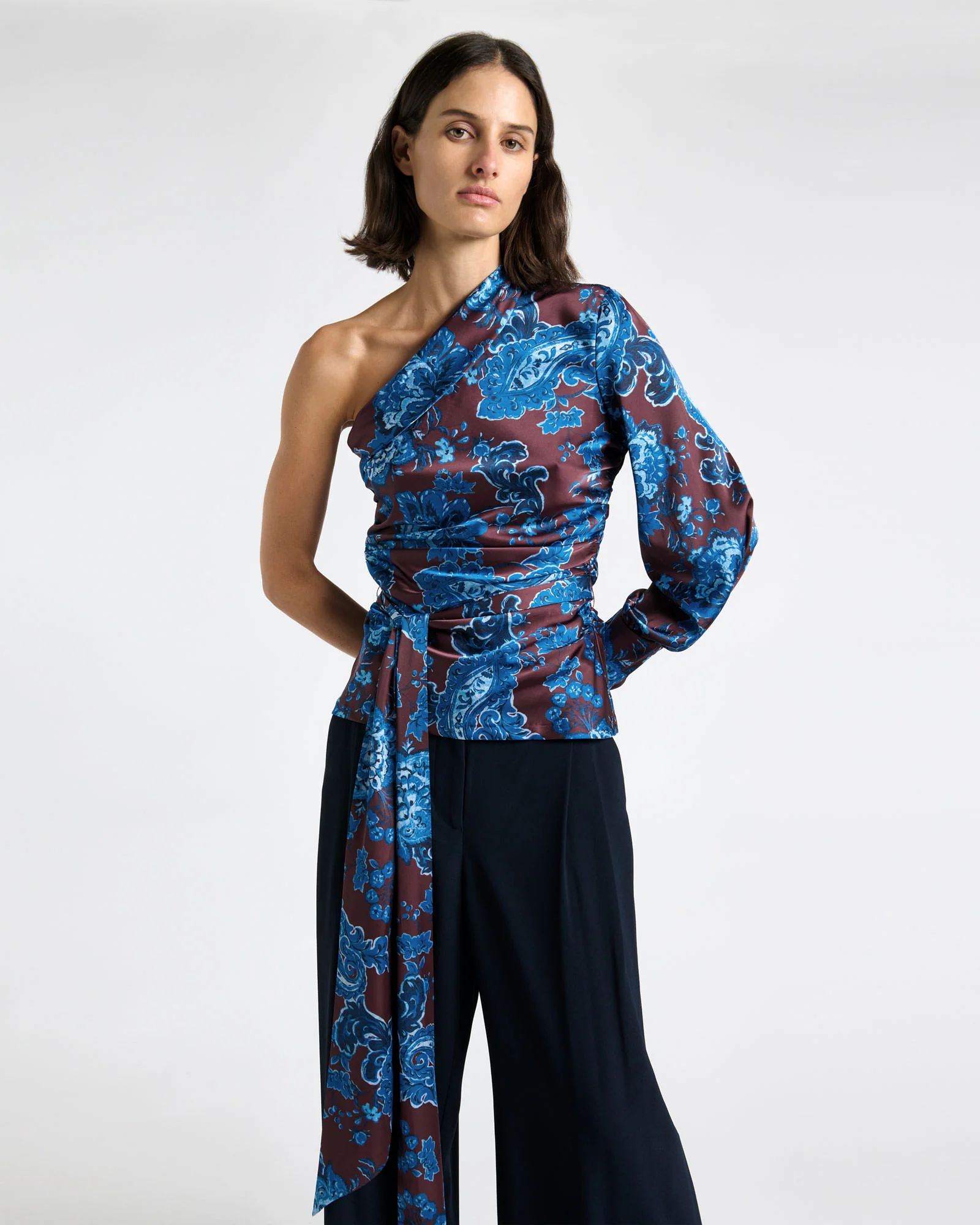Palatial Paisley One Shoulder Tie Top
