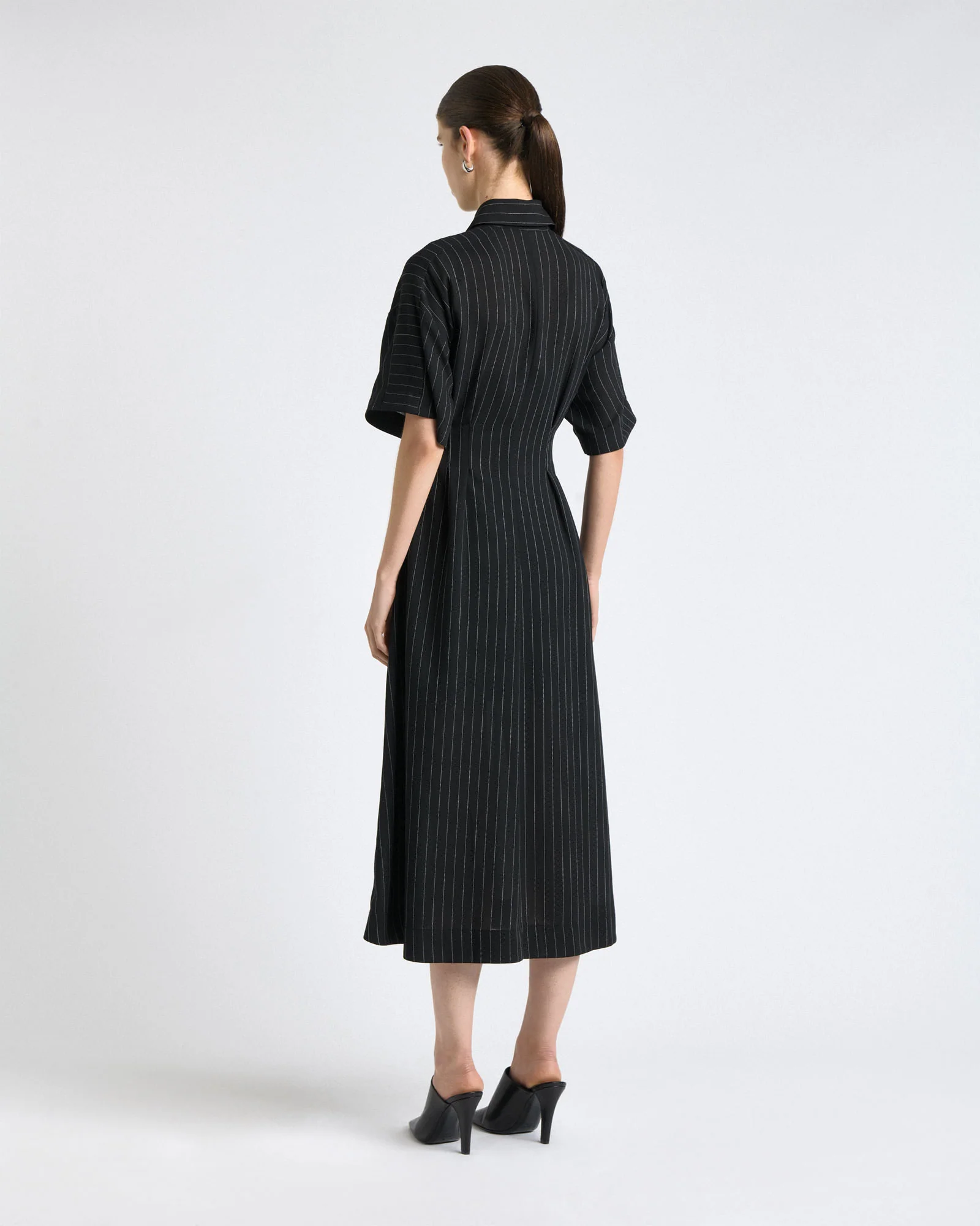 Sheer Stripe Zip Front Midi Dress