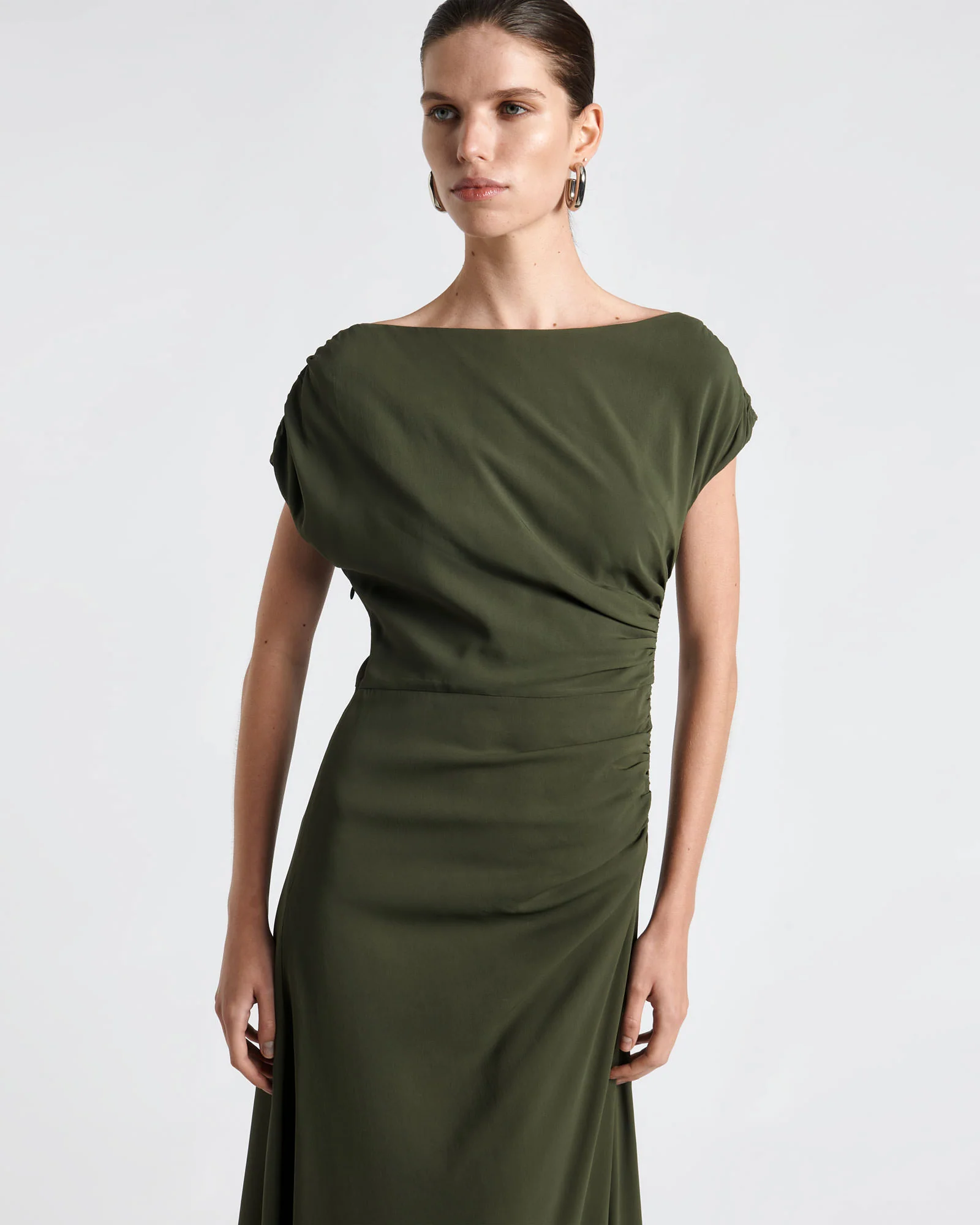 Asymmetrical Draped Midi Dress
