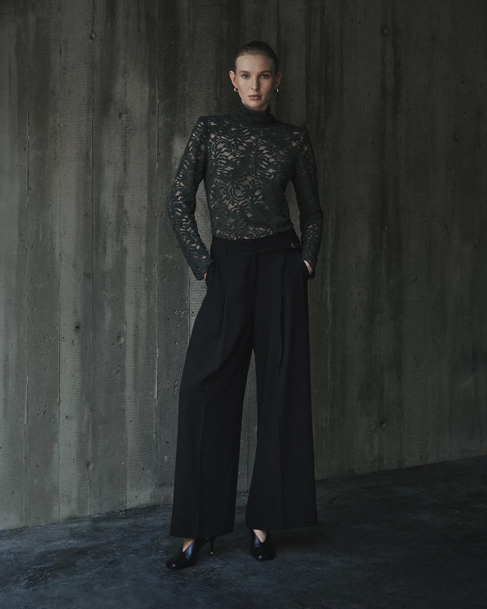 European Flocked Lace Long Sleeve Top