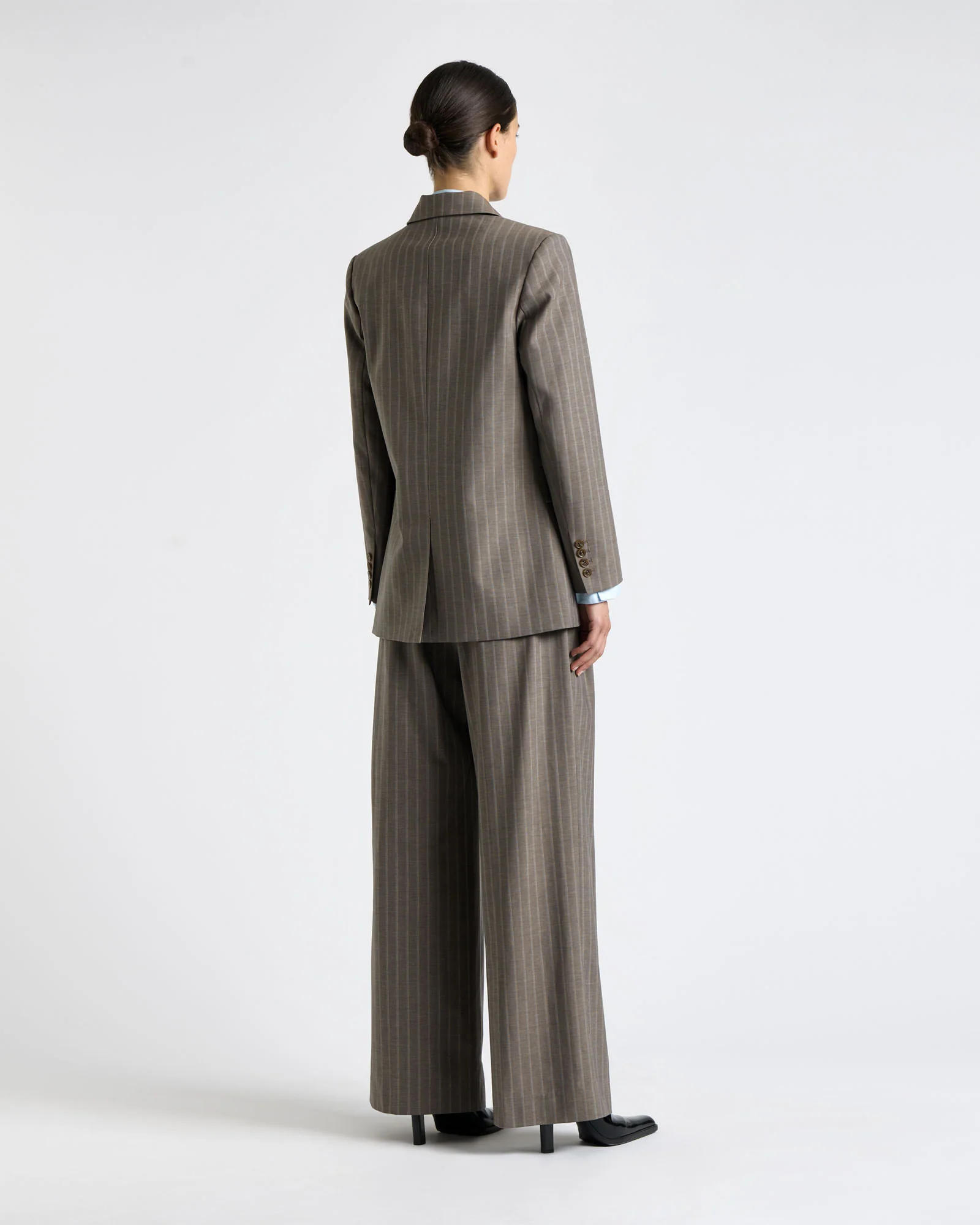 European Stripe Double Breasted Blazer