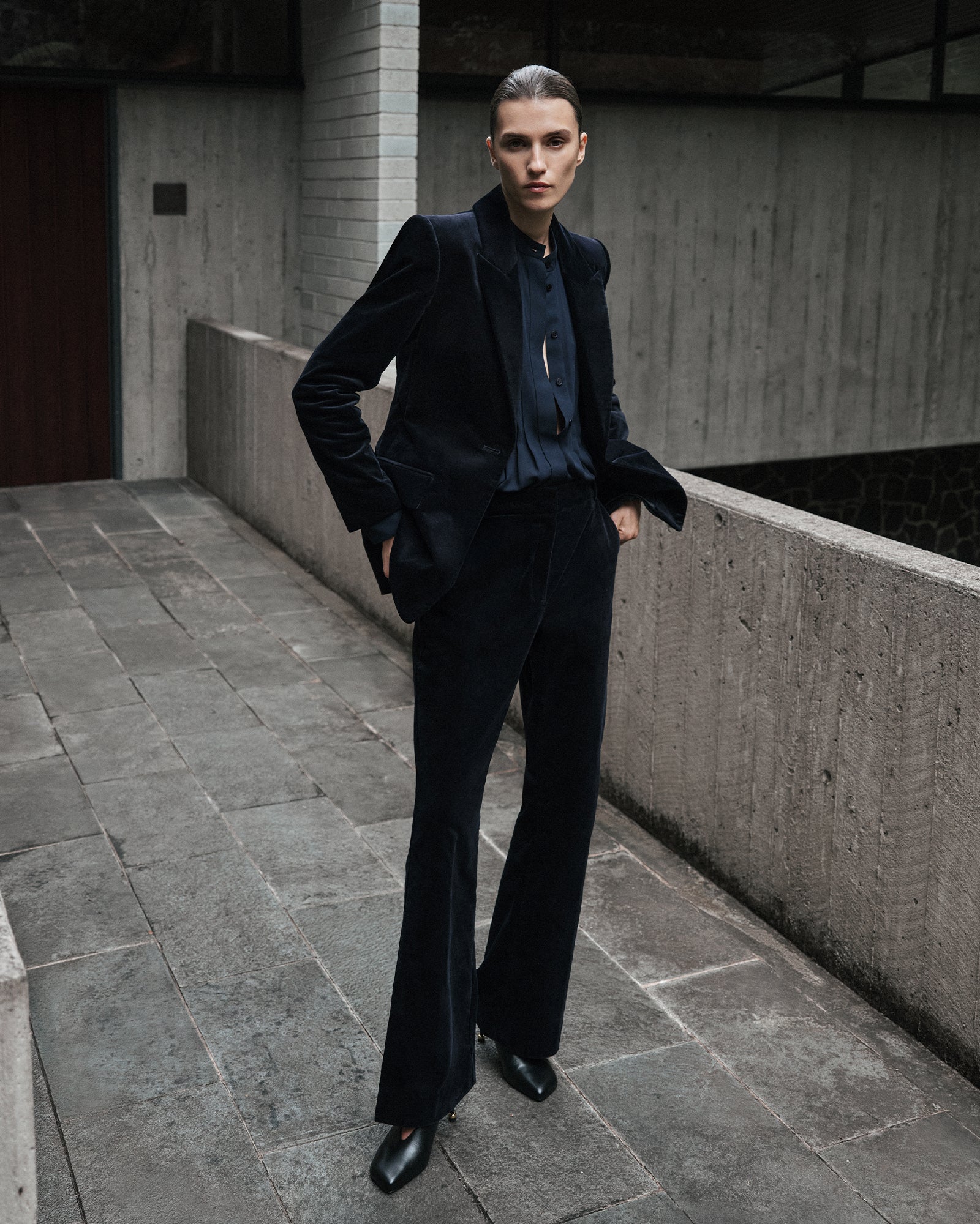 Stretch Velvet Straight Leg Pant