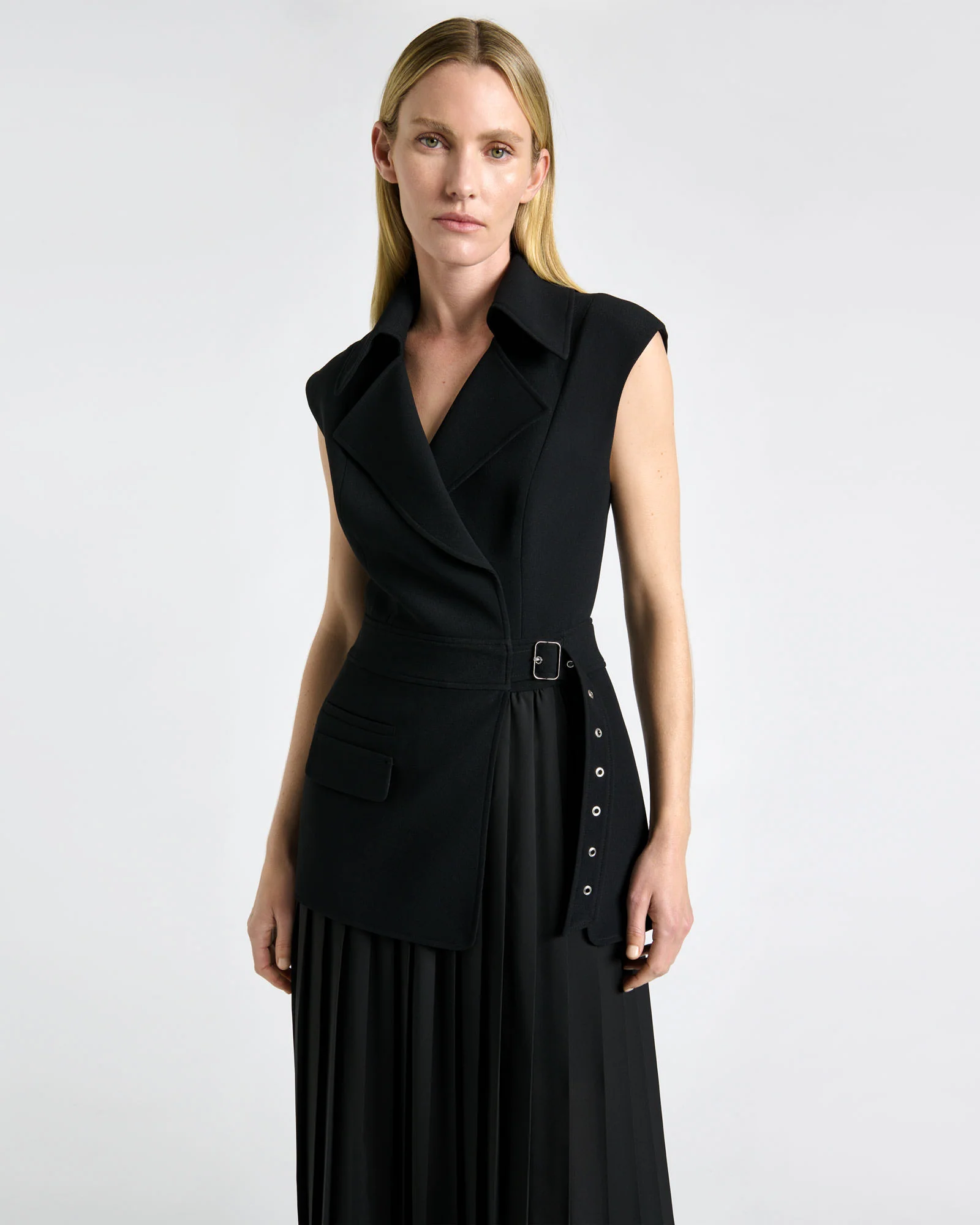 Recycled Crepe Pleated Midi Trench Dress