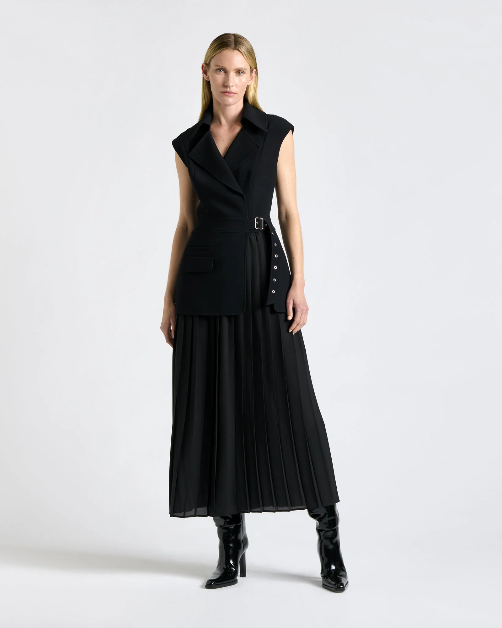 Recycled Crepe Pleated Midi Trench Dress
