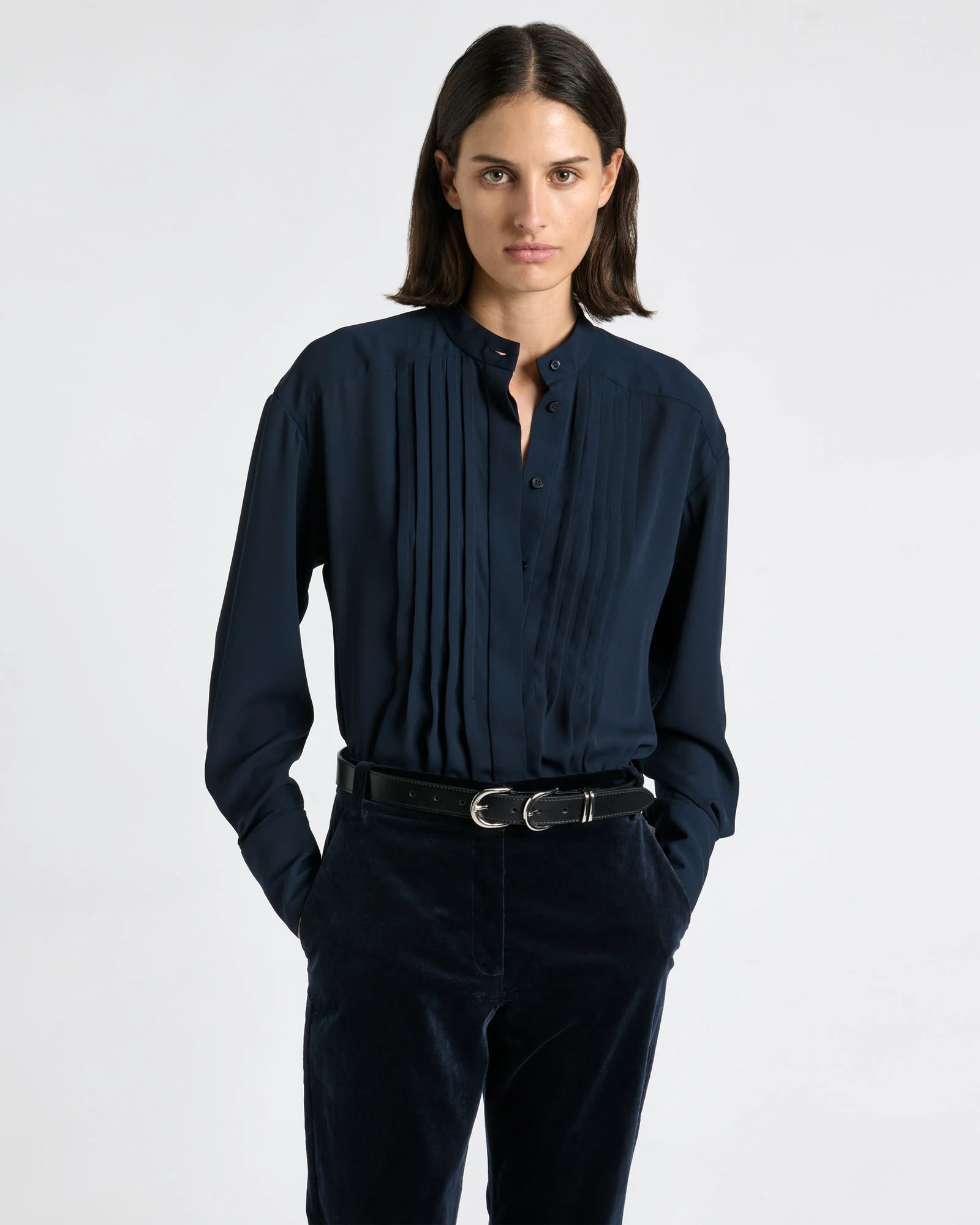 Georgette Pin Tuck Pleated Blouse