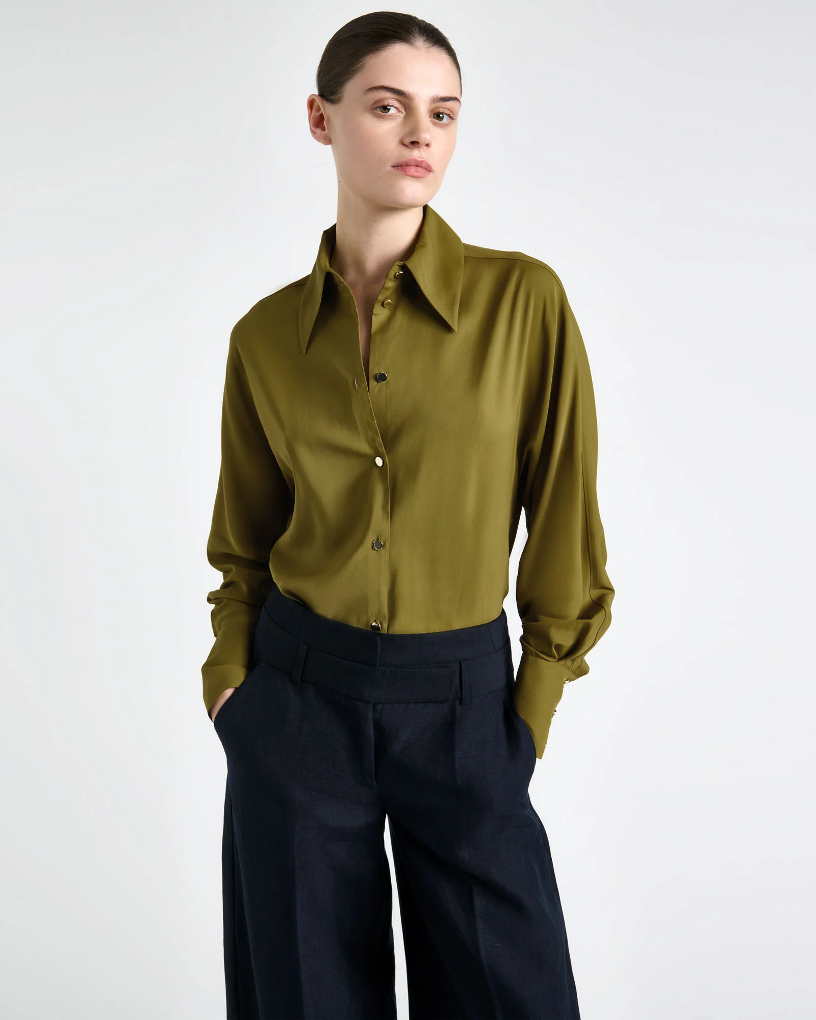 Olive Dolman Sleeve Shirt