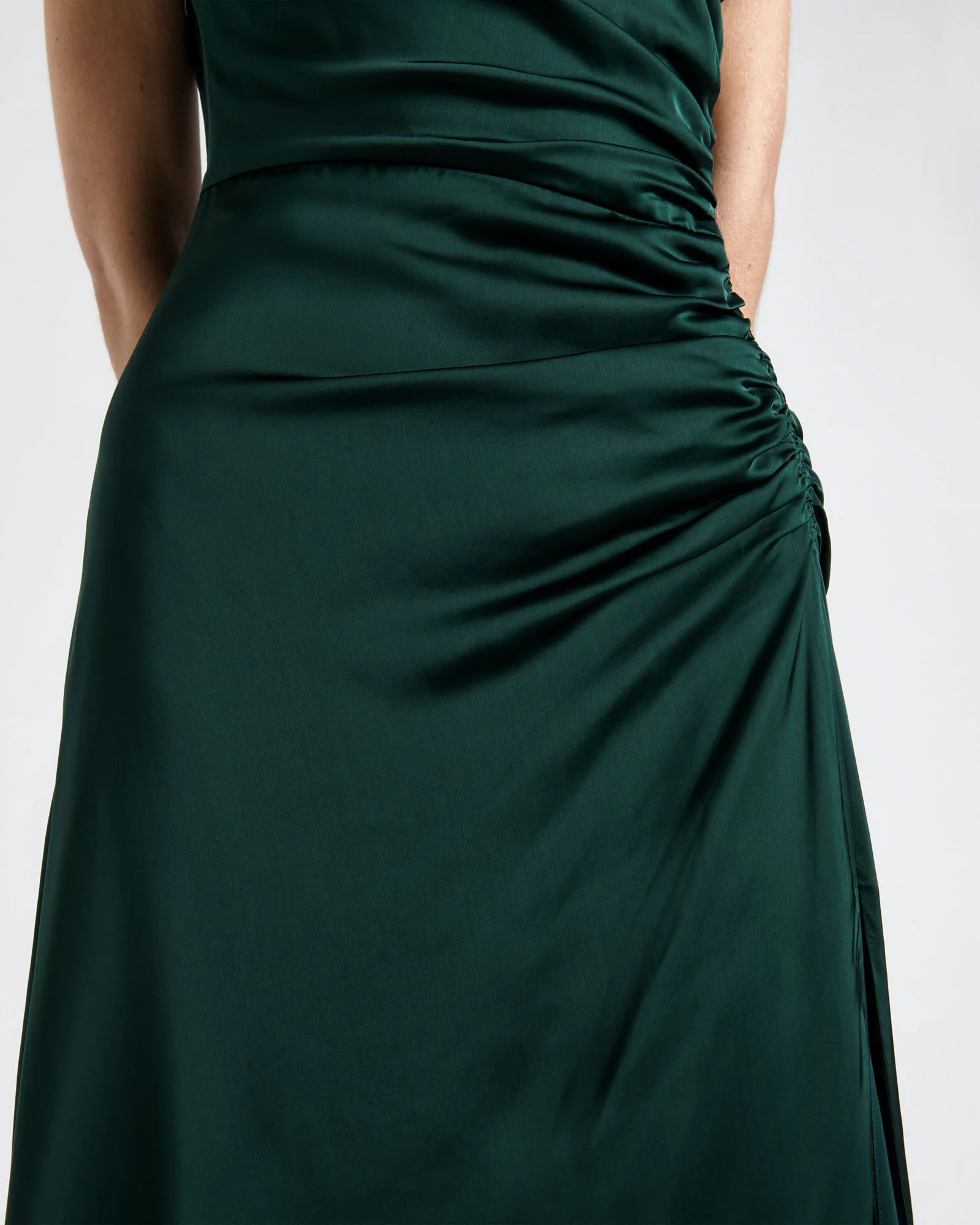 Satin Draped Midi Dress