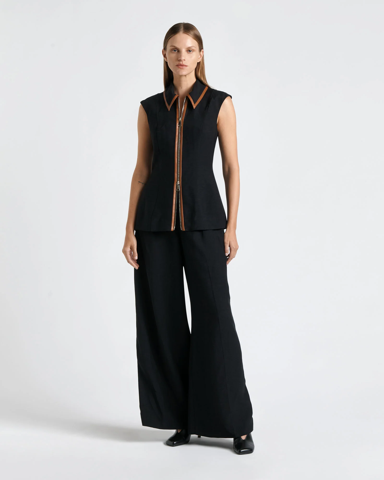 Viscose Blend Zip Front Top