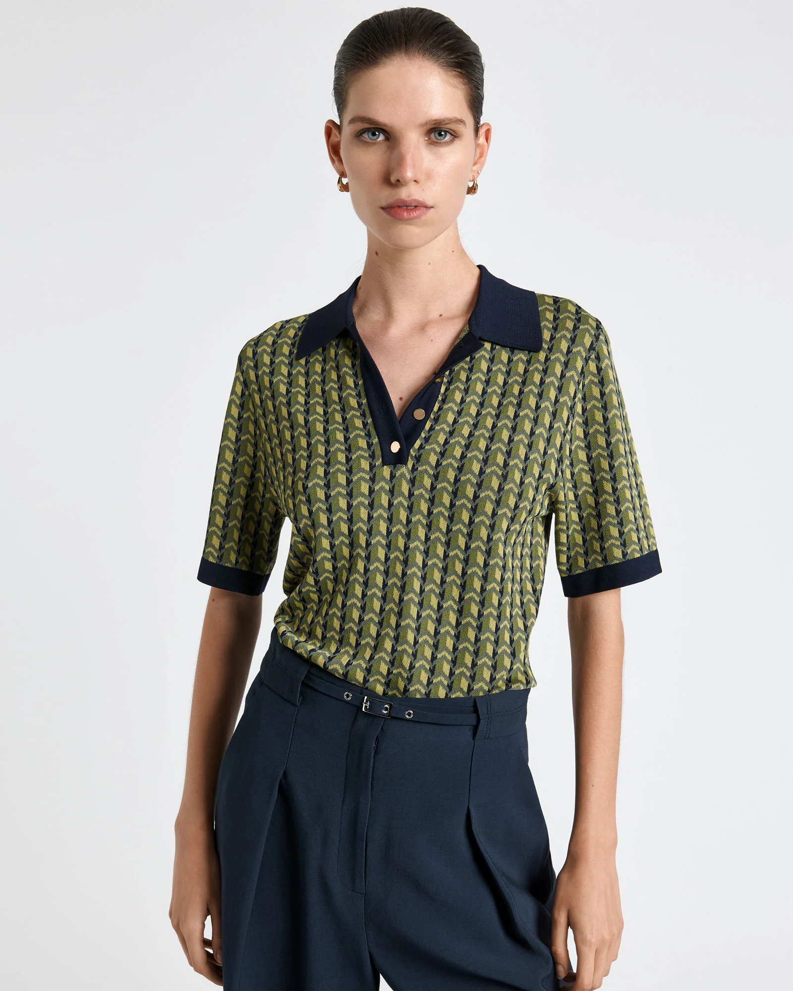 Geo Jacquard Polo Top