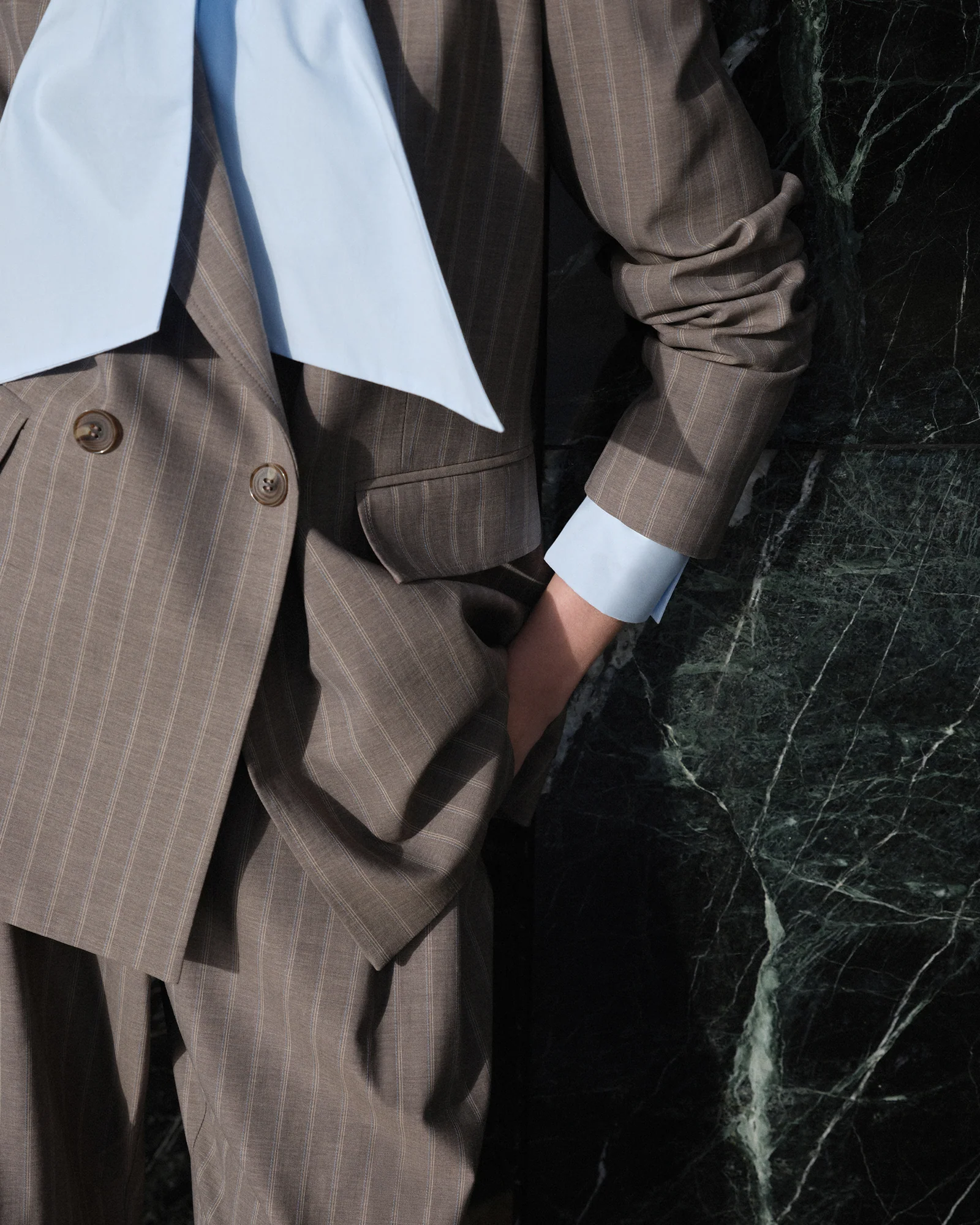 European Stripe Double Breasted Blazer