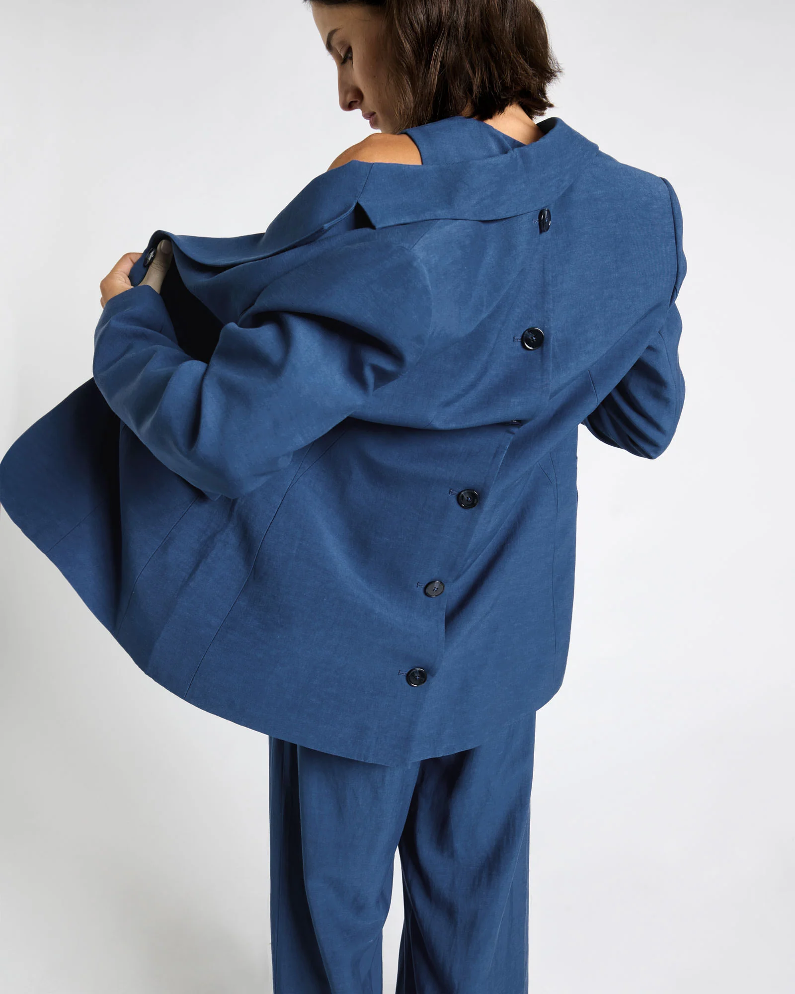 Viscose Linen Button Through Back Blazer