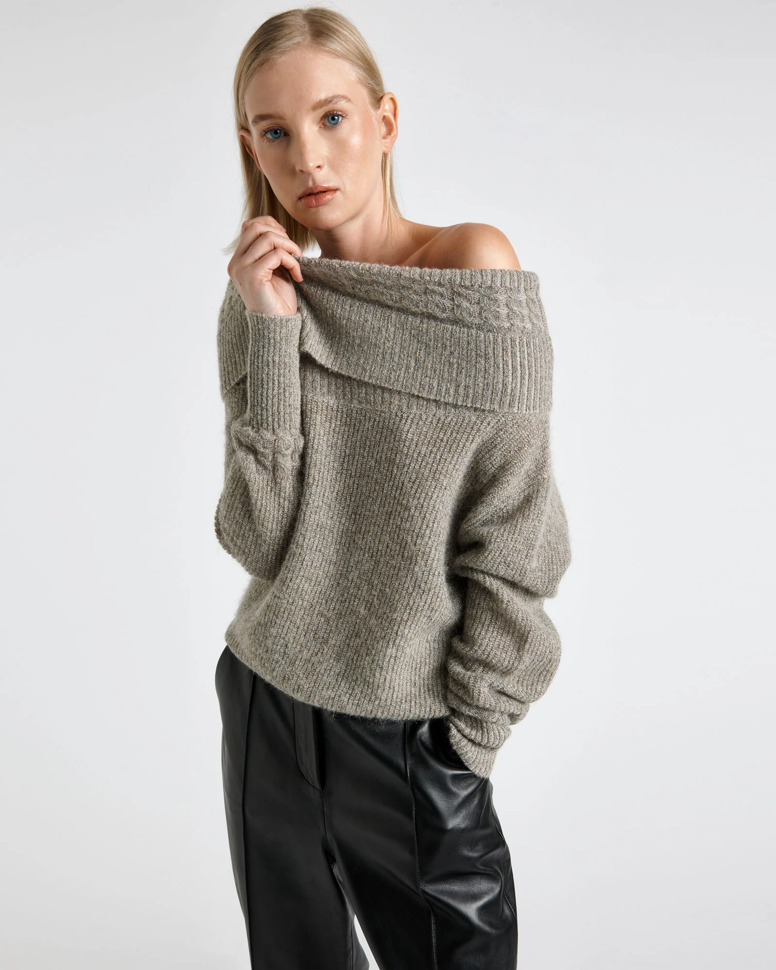Alpaca Blend Off Shoulder Sweater