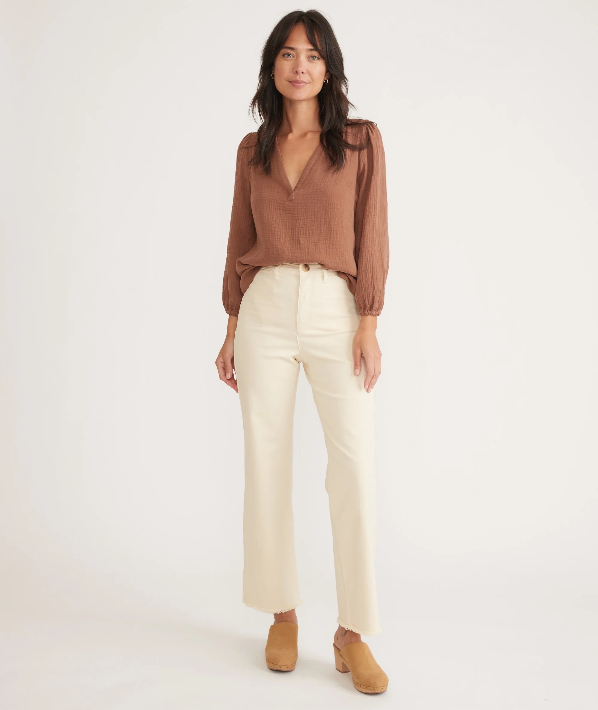 Full Length Raw Edge Bridget Pant in Cream