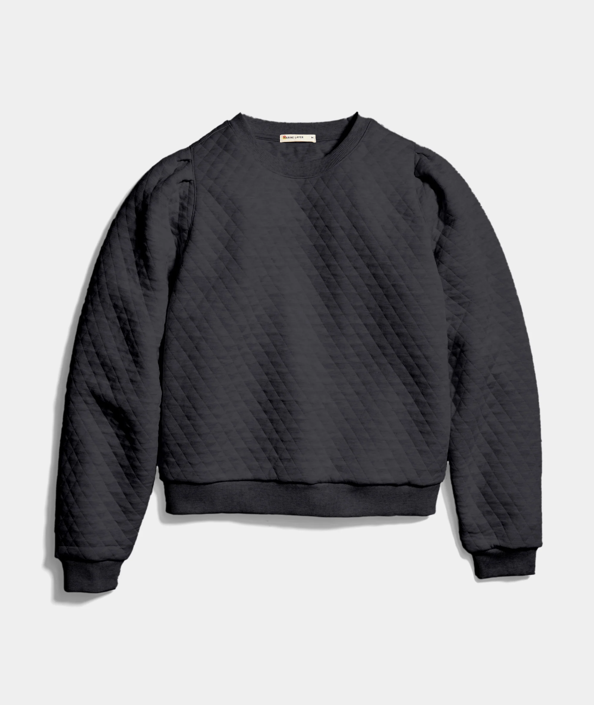 Women's Corbet Quilted Puff Sleeve Crewneck in Charcoal