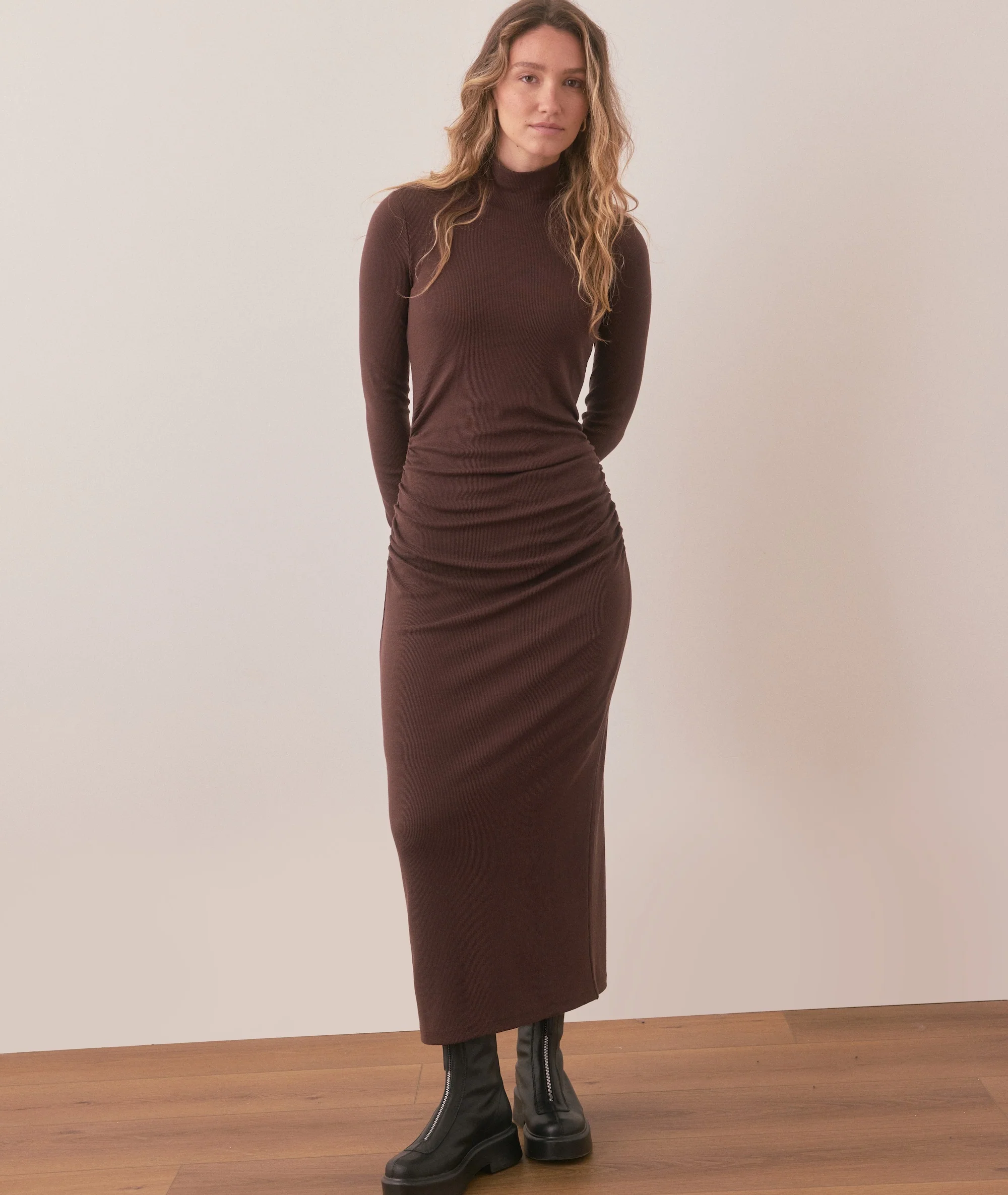 Lexi Rib Ruched Turtleneck Dress