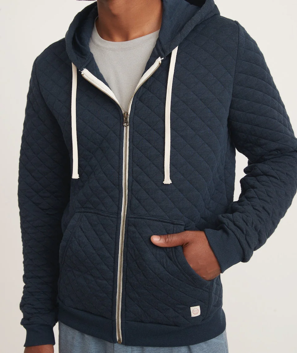 Men's Corbet Quilted Full Zip Hoodie in Navy Heather