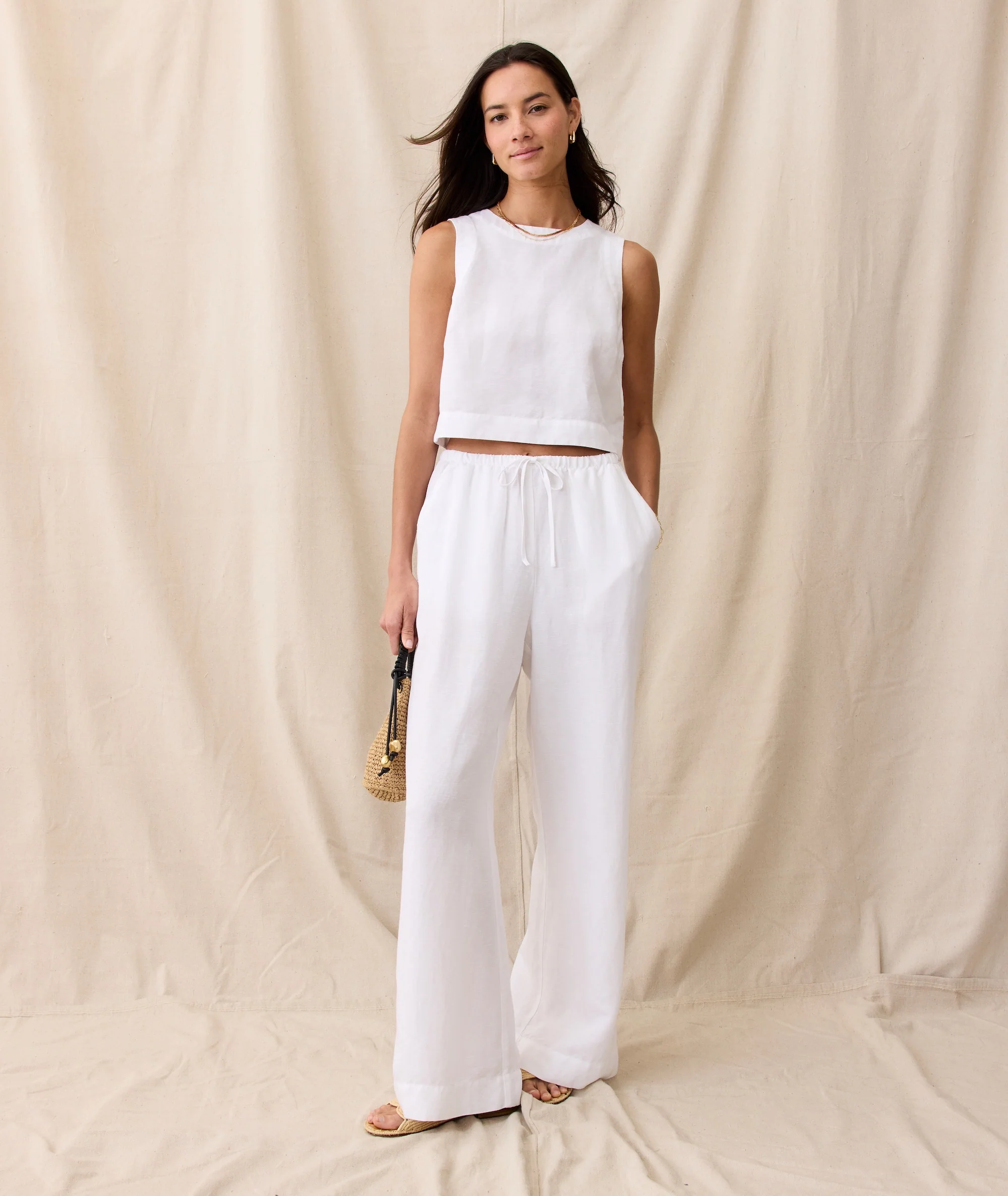 Linen Drawstring Wide Leg Pant