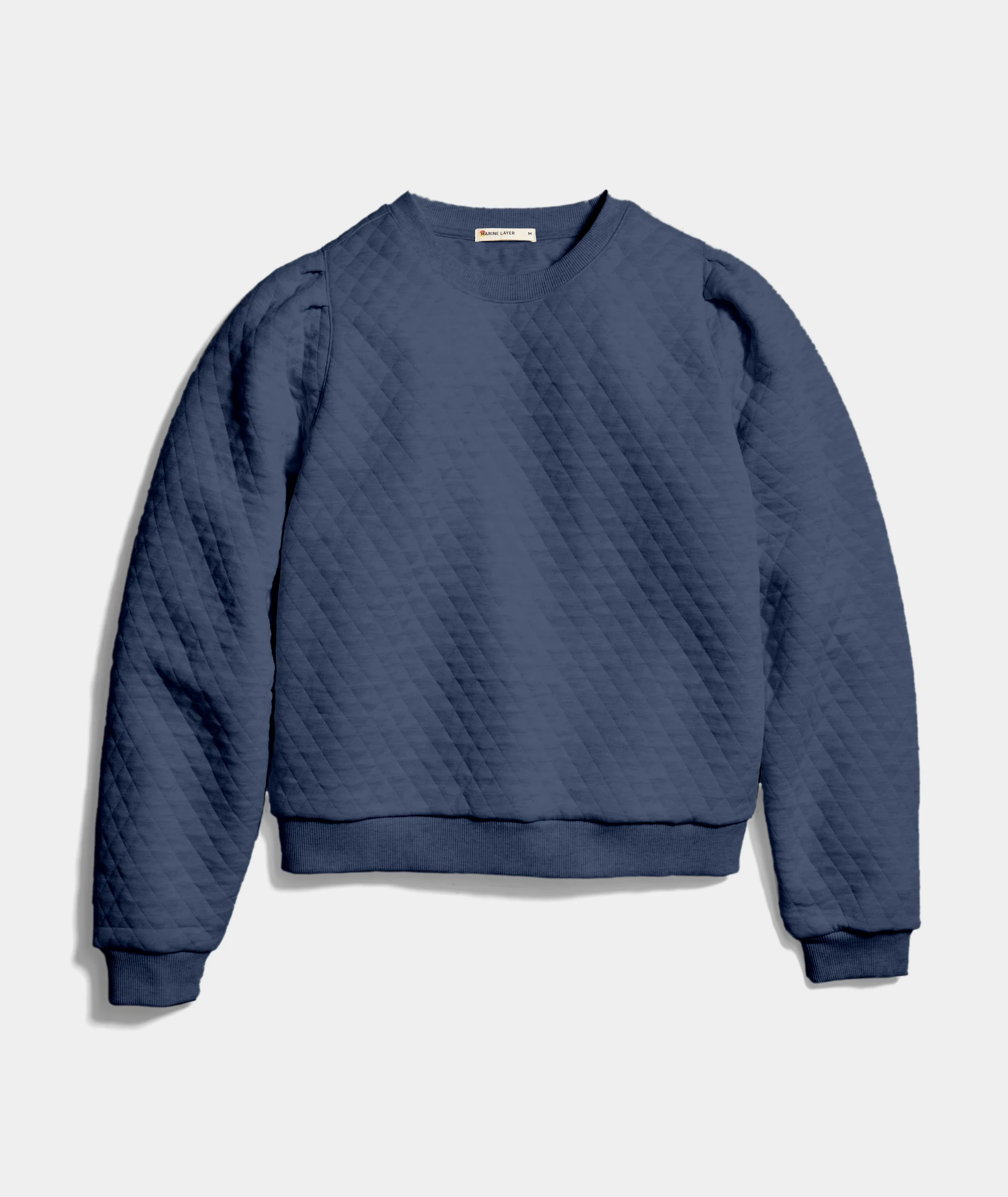 Women's Corbet Quilted Puff Sleeve Crewneck in Navy Heather