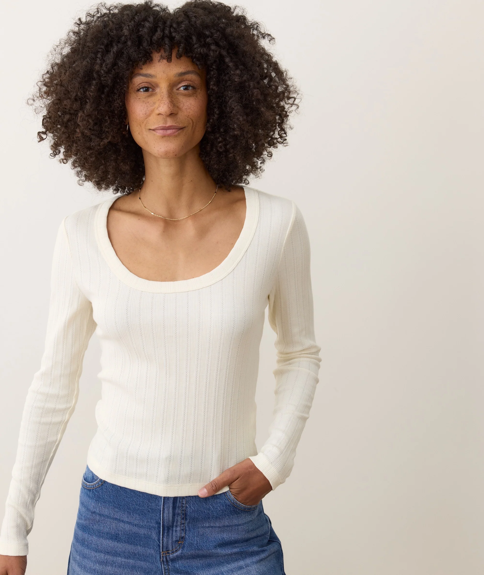 Lexi Rib Pointelle Longsleeve Scoop Tee