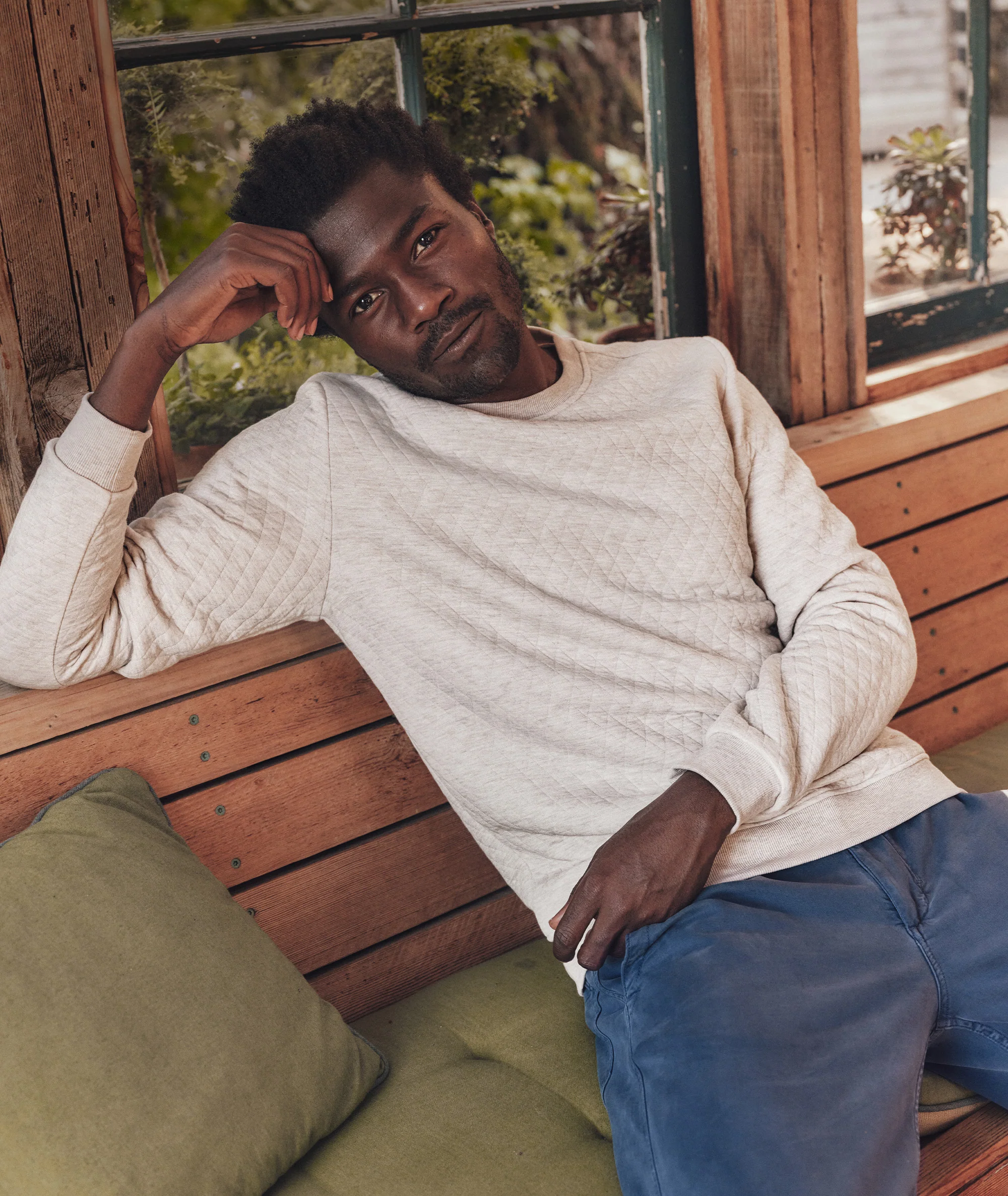 Men's Corbet Quilted Crewneck in Oat Heather