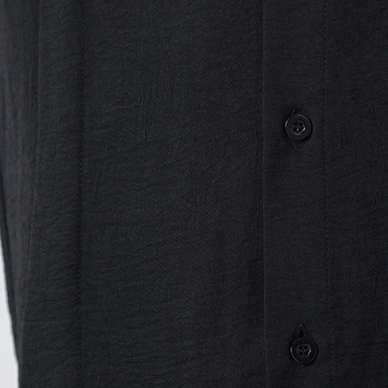 Buddha Stones Plain Buttons Stand Collar Long Sleeve Men's Cotton Shirt