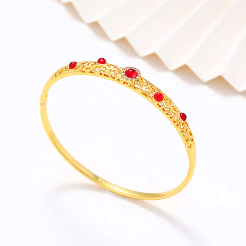 Buddha Stones Vine Design Alloy Zircon Luck Bracelet Bangle