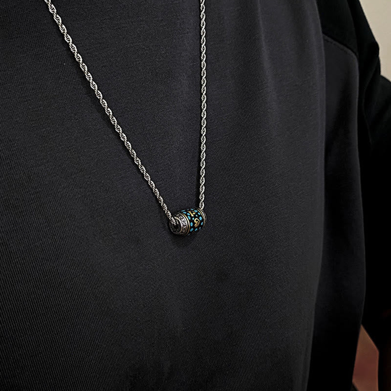 Buddha Stones Tibet Om Mani Padme Hum Dzi Bead Pattern Protection Rotatable Necklace Pendant