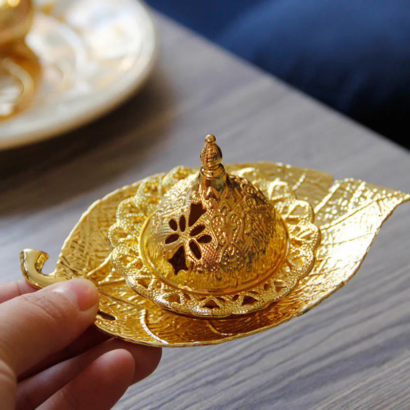 Buddha Stones Tibetan Gold Mini Leaf Coaster Meditation Incense Burner
