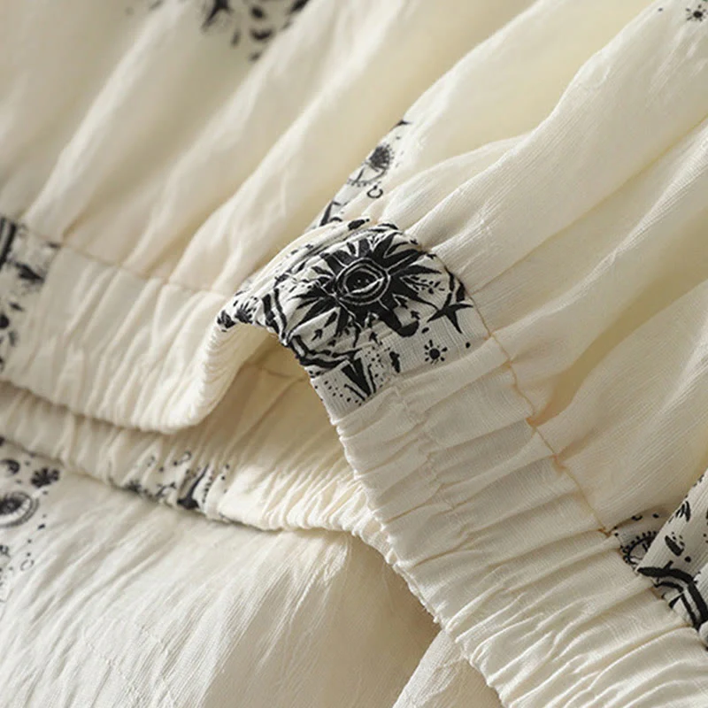 Buddha Stones Bohemian Printing Celestial Pattern Women's Wide Leg Cotton Pants With Pockets