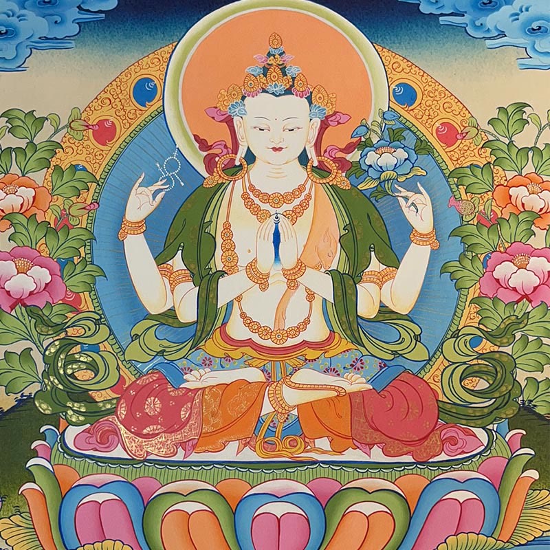 Buddha Stones Tibetan Thangka Painting Yellow God of Wealth Green Tara Avalokitesvara Handmade Decoration Blind Box(Random Style)