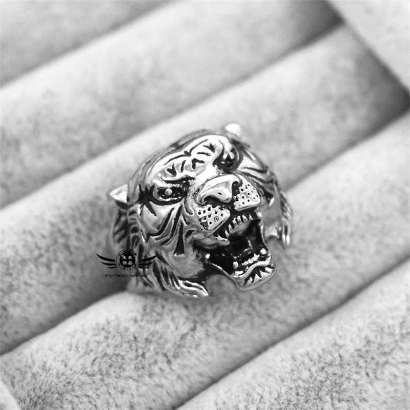 Buddha Stones Men's Animal Tiger Head Titanium Steel Balance Calm Punk Rock Biker Ring