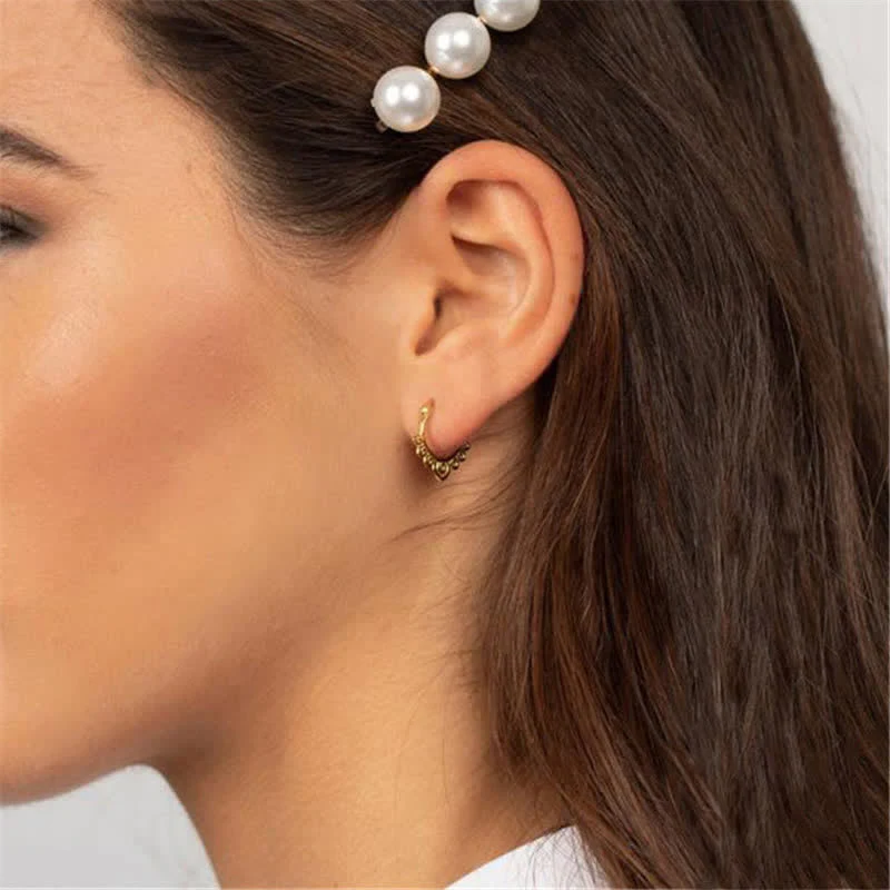 Buddha Stones Round Lotus Flower Pattern Luck Hoop Earrings