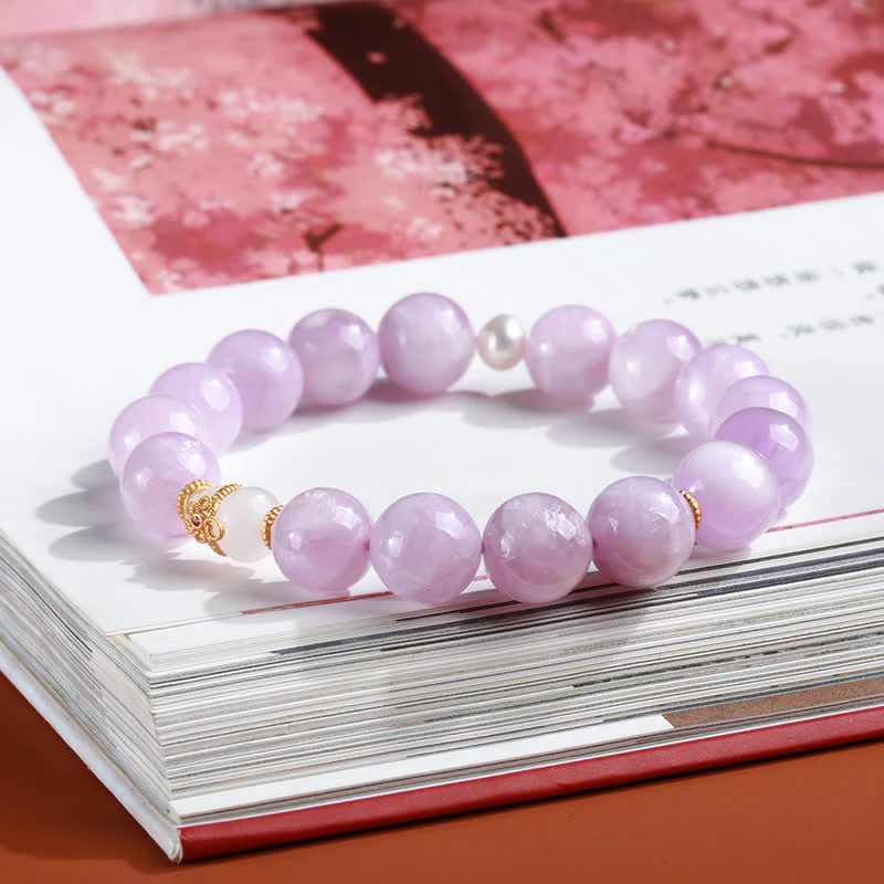 Buddha Stones Kunzite Hetian White Jade Gourd Love Spiritual Growth Bracelet