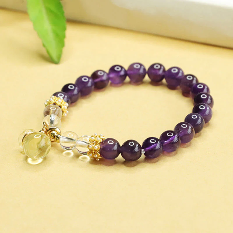 Buddha Stones Natural Amethyst Citrine Money Bag Balance Bracelet