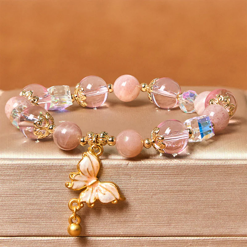 Buddha Stones Natural Amethyst Sun Stone Butterfly Peace Bracelet