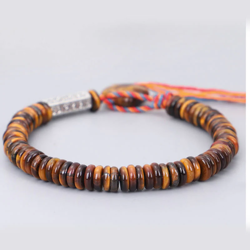 Buddha Stones Tibetan Tiger Eye Om Mani Padme Hum Protection Power Bracelet