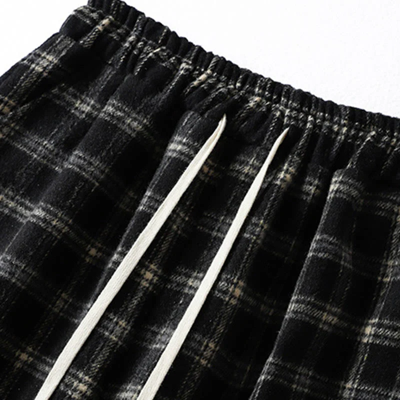 Buddha Stones Retro Plaid Pattern Women's Fleece-Lined Harem Cotton Pants With Pockets