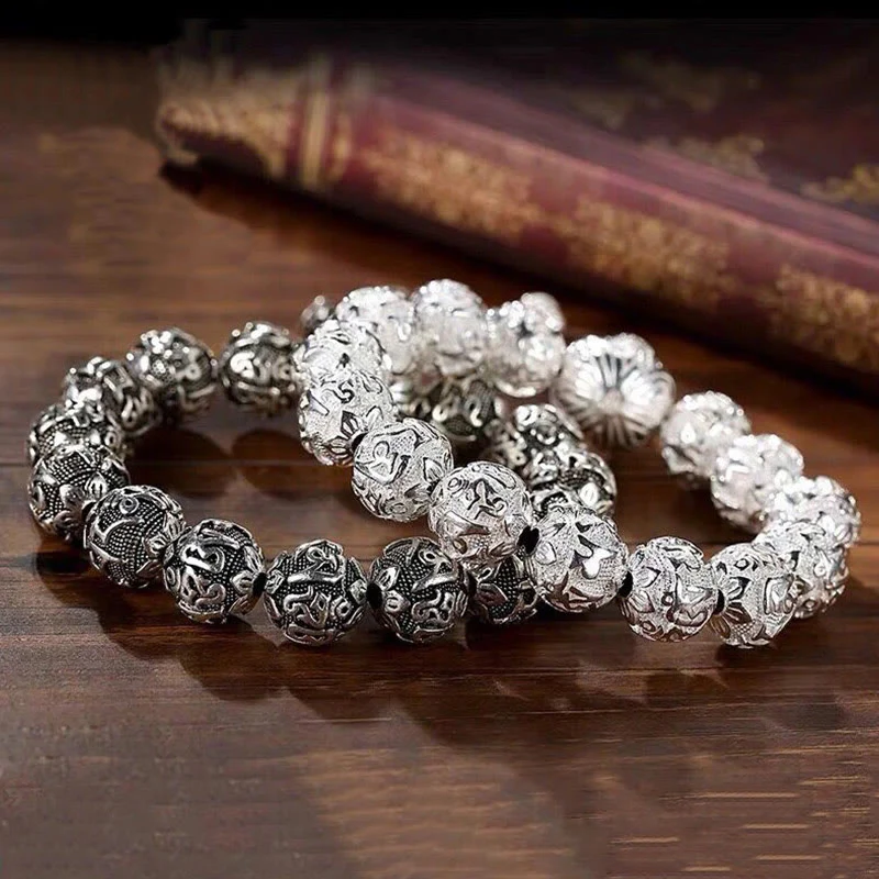 Buddha Stones Tibetan Om Mani Padme Hum Carved Alloy Beads Amulet Bracelet (Extra 35% Off | USE CODE: FS35)