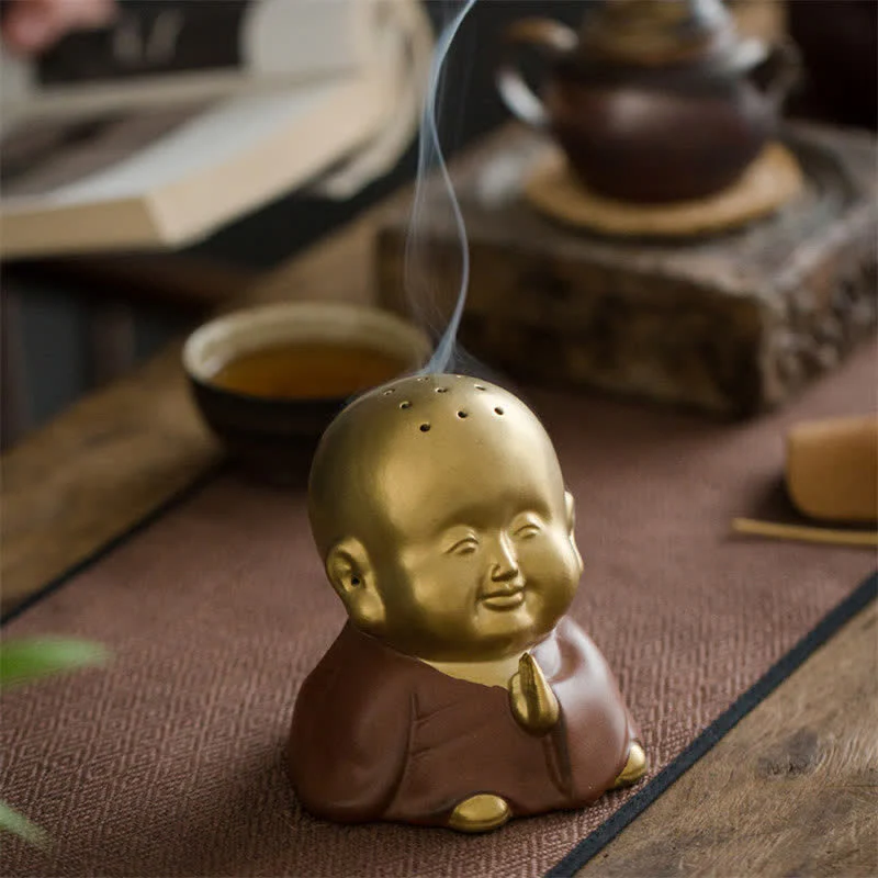 Buddha Stones Little Buddha Laughing Buddha Ceramic Healing Incense Burner