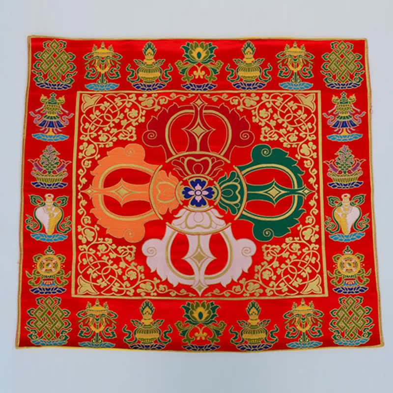 Buddha Stones Flower Endless Knot Prayer Altar Mat Healing Meditation 8 Auspicious Symbols Mat Table Runner