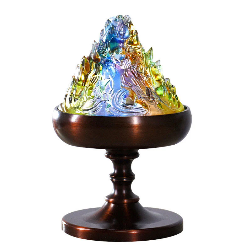 Buddha Stones Liuli Crystal Mountain Healing Meditation Incense Burner
