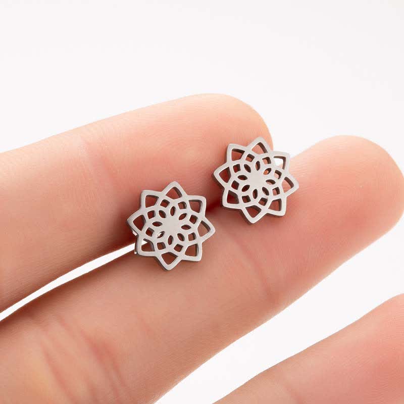 Buddha Stones Tibetan Lotus Pattern New Beginning Stud Earrings