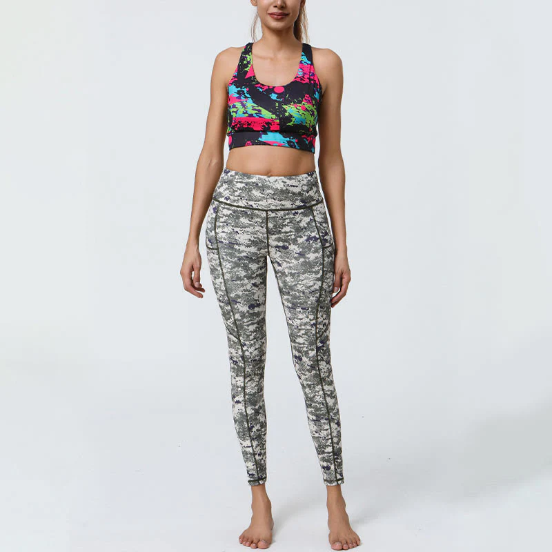 Buddha Stones Rose Lines Tiger Leopard Print Sports Fitness High Waist Leggings Women's Yoga Pants With Pockets